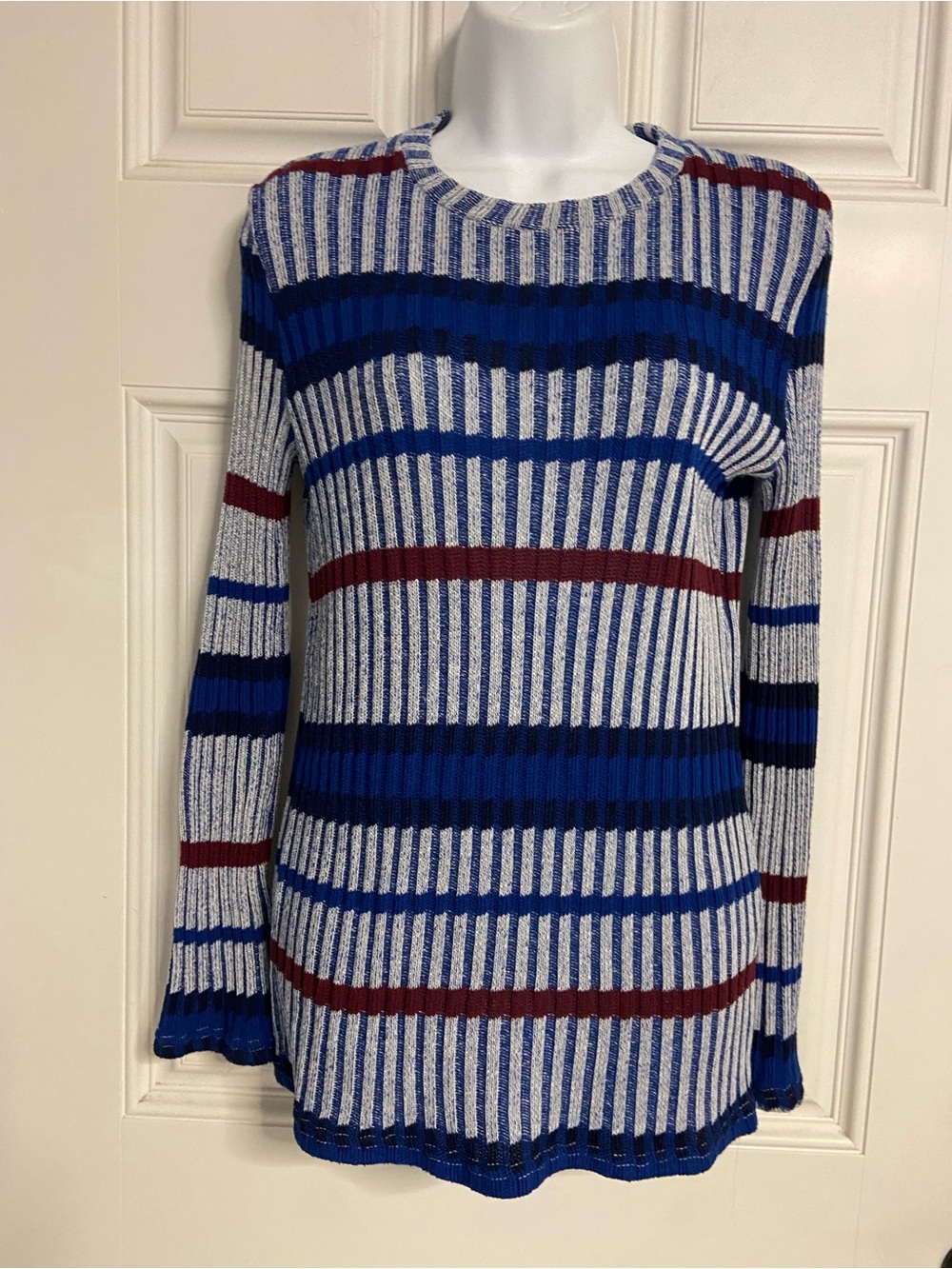 ZARA Blue Striped Knit Thermal Sweater Top